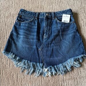 Free People Blue Frayed Denim Skirt New With Tags